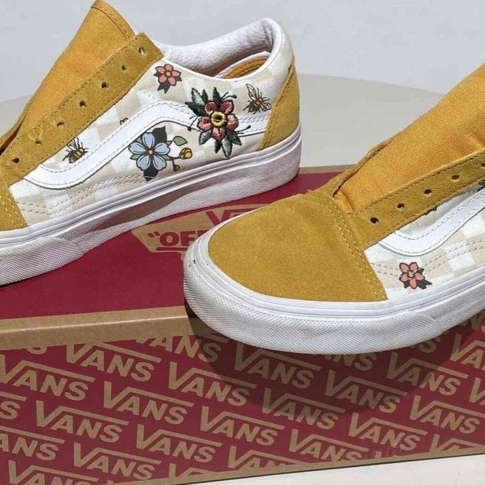 Vans Yellow and White Floral Athletic Shoes